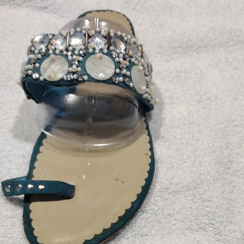 Embellished Teal Sandals - Picture 3 of 9